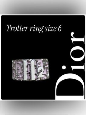 Dior Pink and Silver Trotter Band Ring size 6 w/COA